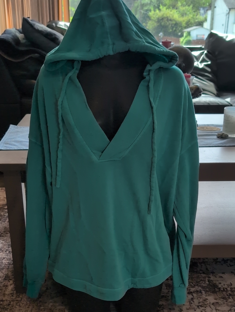 Old Navy Teal V-Neck Hooded Pullover